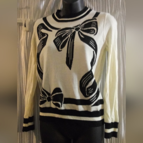 Twinset milano lightweight long sleeve top black and cream small ribbon - Picture 8 of 8